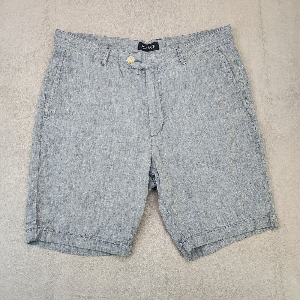 Jos. A. Bank Linen Blend Shorts Men's 34 Gray Blue Casual Chino Flat Front 9"